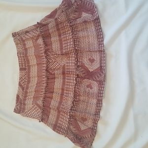 REBECCA MINKOFF WESTERN BOHO TIERED MINI SKIRT RED TAN PRINT EUC
